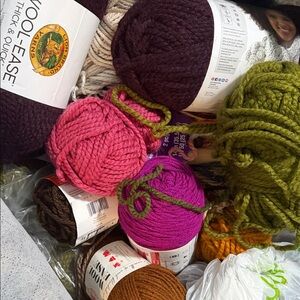 Lion Brand Wool-Ease Chunky Yarn Bundle - Bright Pink, Magenta, Olive & Brown